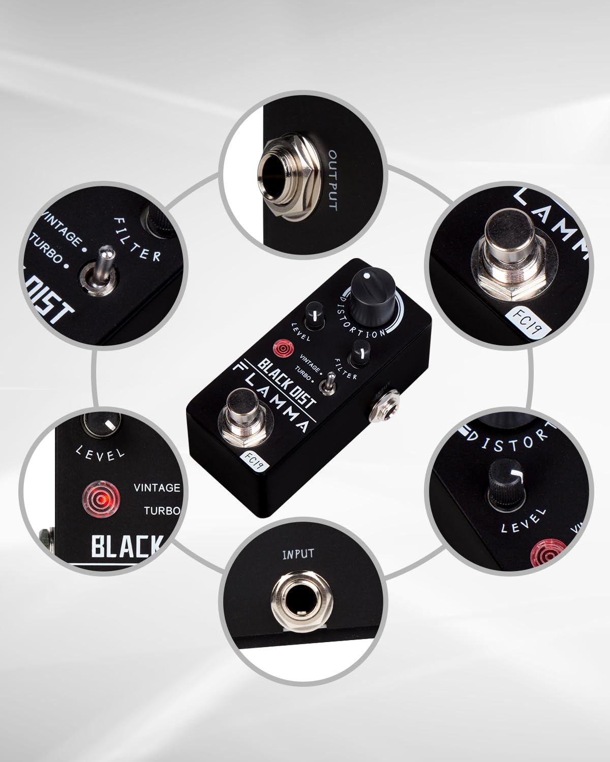 Pedal de Distorsión FLAMMA FC19 Clásico Cálido True Bypass