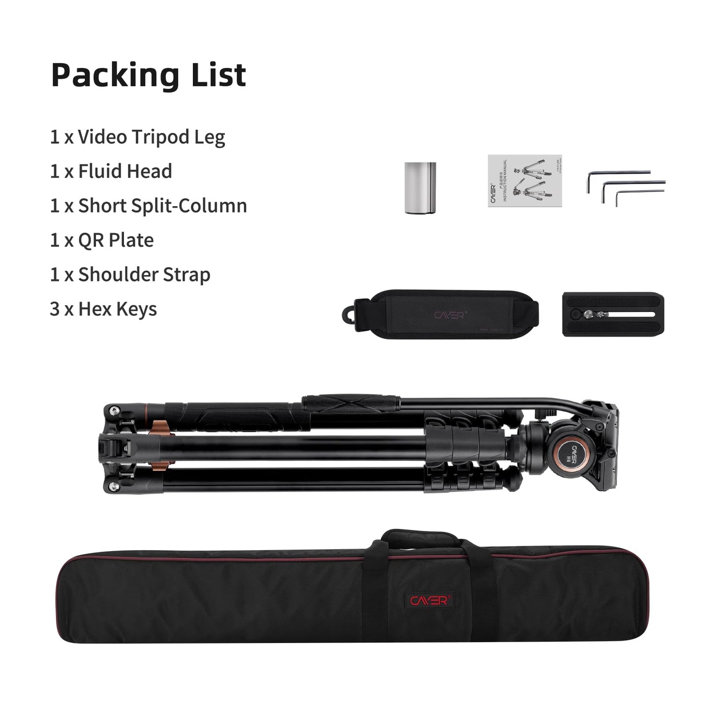 Cayer Trípode de Video de Aluminio de 191 cm Con Cabeza de Fluido y Monopié - Para Cámara DSLR, Capacidad de Carga de 6 kg - FP2450H6