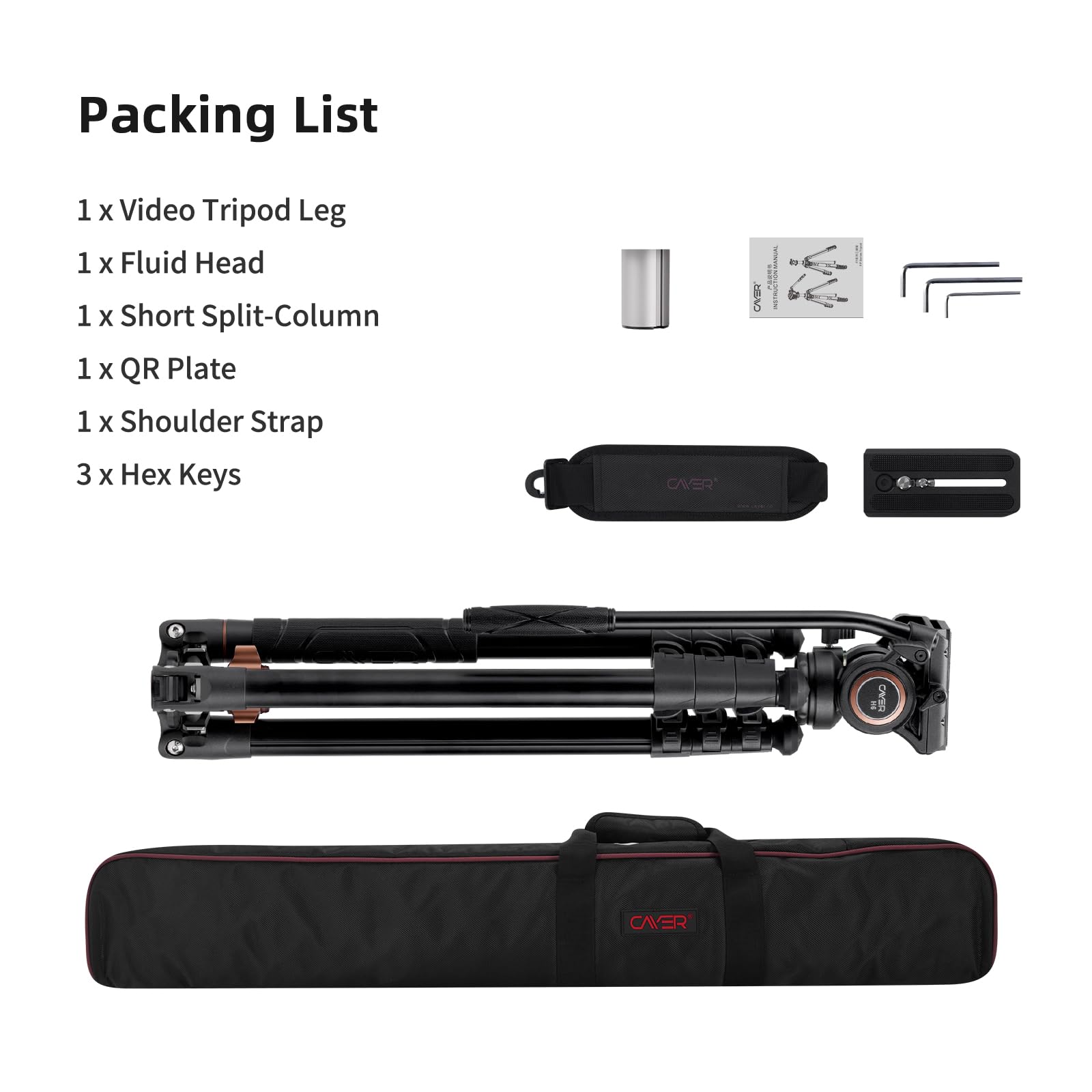 Cayer Trípode de Video de Aluminio de 191 cm Con Cabeza de Fluido y Monopié - Para Cámara DSLR, Capacidad de Carga de 6 kg - FP2450H6