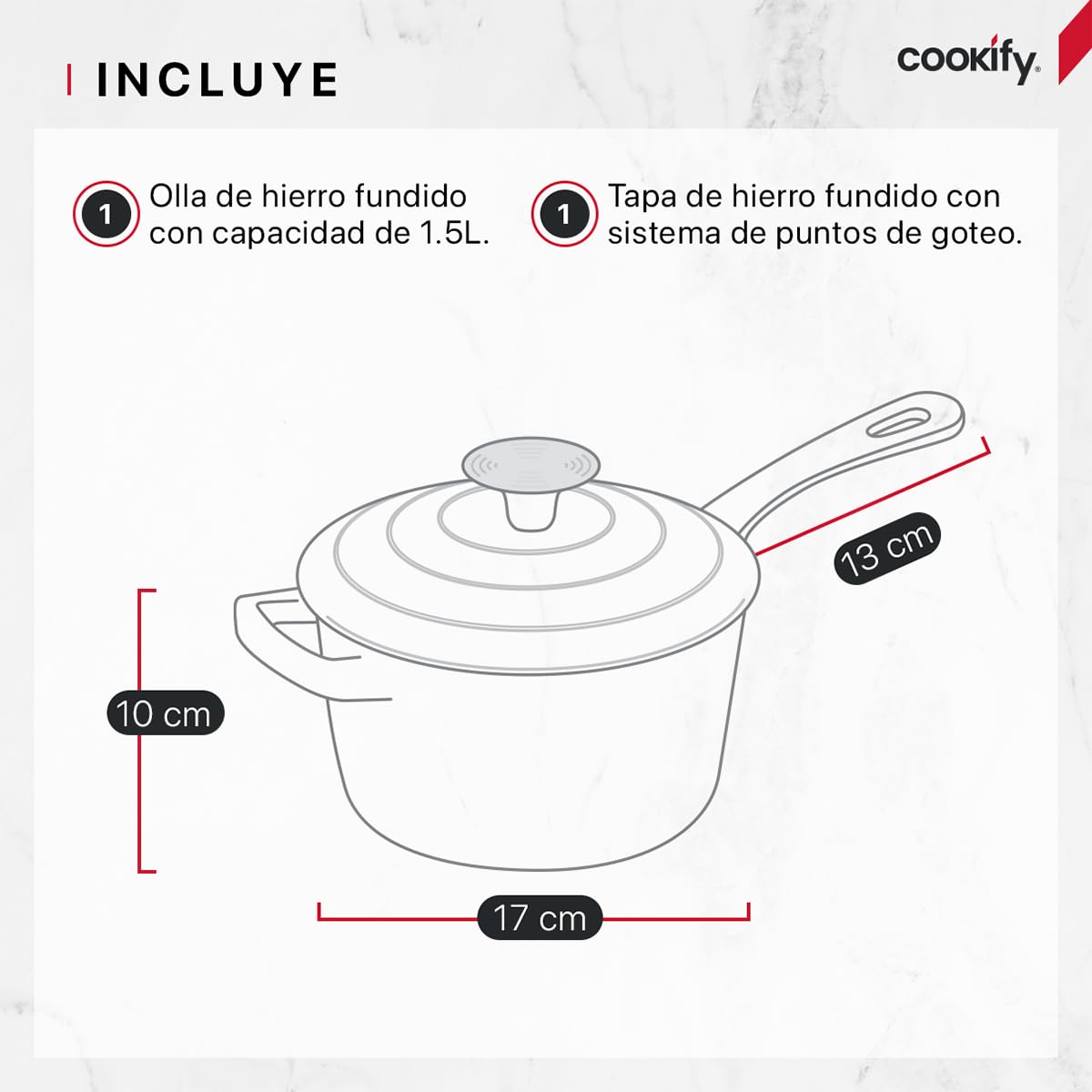 Cookify Olla de Hierro Fundido Esmaltado para Horno y Estufa, Capacidad 1.5 Litros (Taupe, 17 cm)