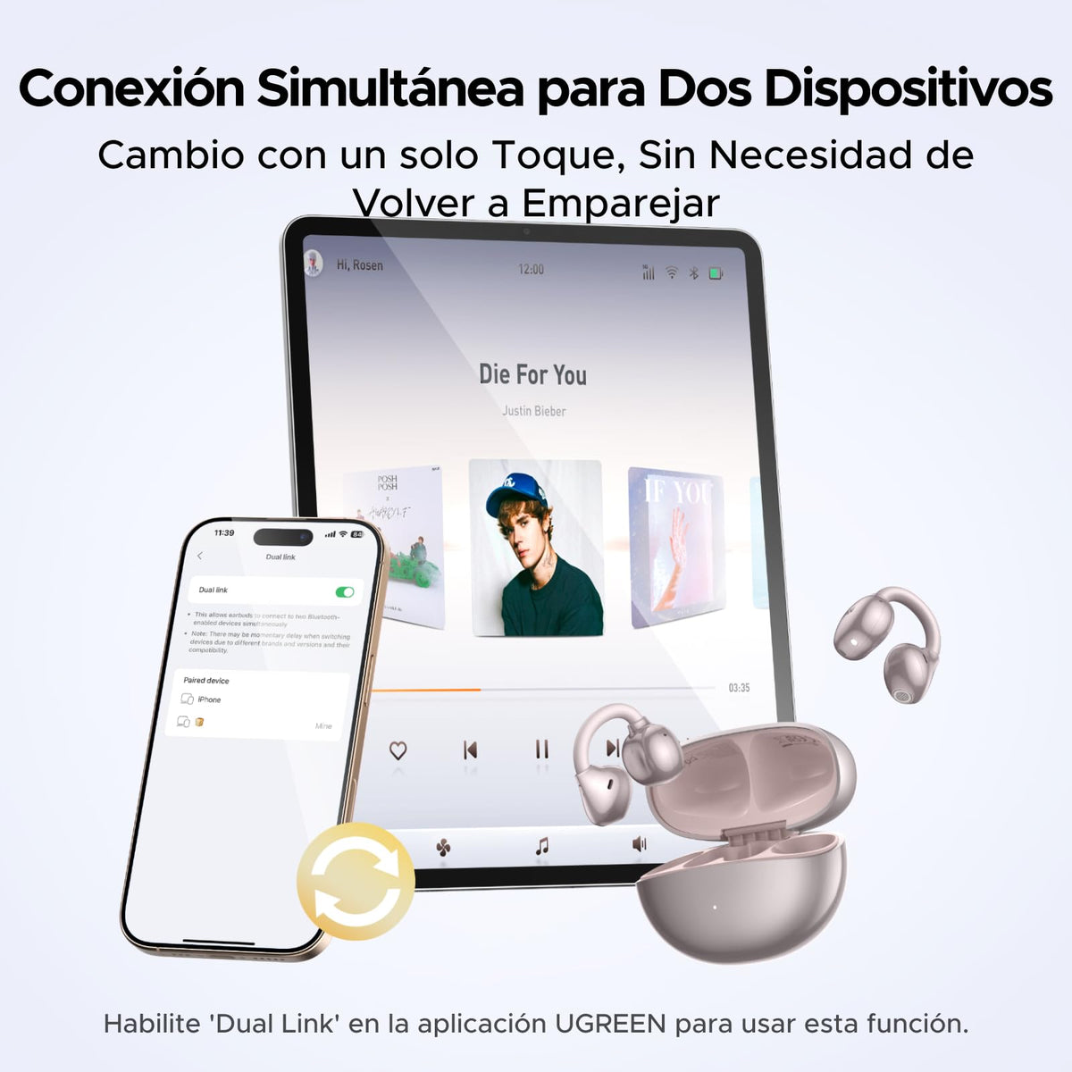 Audífonos Inalámbricos UGREEN ClipBuds Bluetooth 6.0 30H con 4 Micrófonos