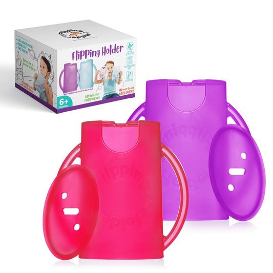 Soporte giratorio a prueba de apretar para niños pequeños, bebés, niños, sin ensuciar, sin apretar, caja de jugo para bebidas y aperitivos con asas de fácil agarre y tapa