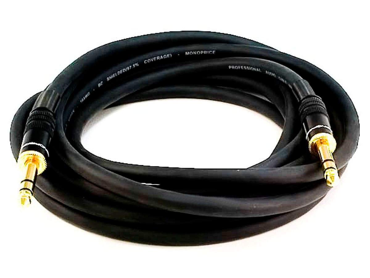 Cable Mono Premier Series 1/4 Pulgadas TRS Macho a Macho Negro 10 Pies 16AWG Chapado en Oro
