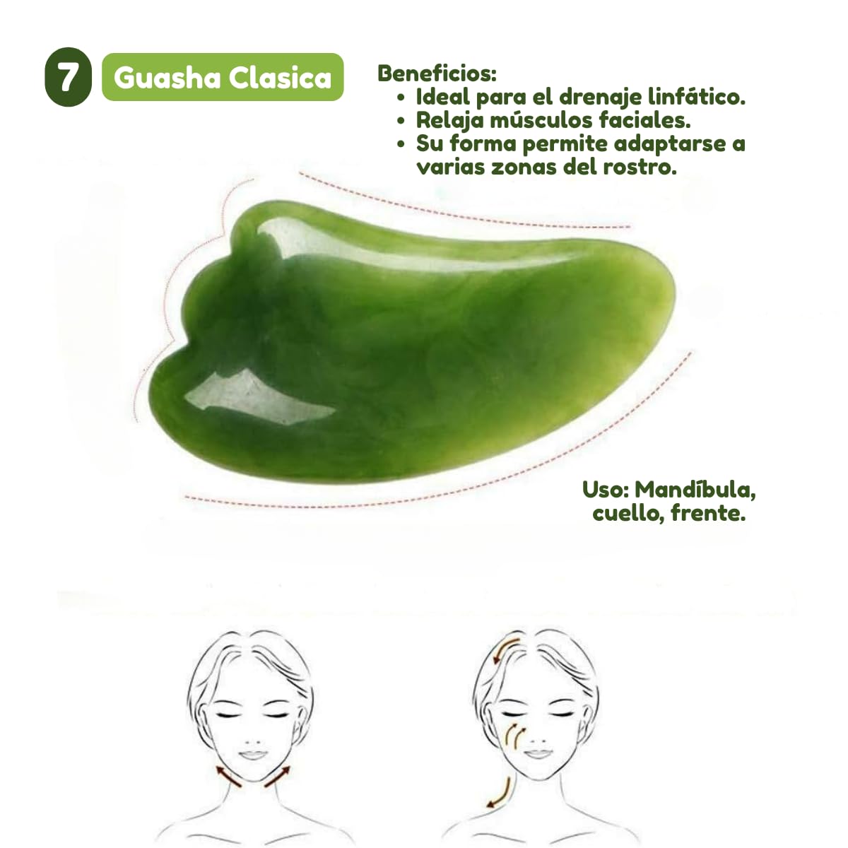 Herramientas de Masaje Gua Sha de Piedra de Jade Verde para Terapia Facial y Corporal