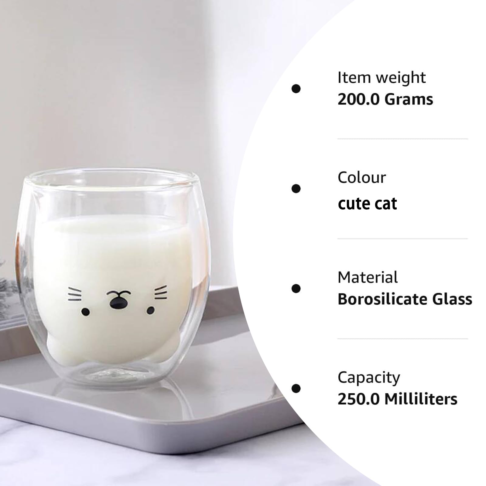 Binoster Taza Linda Taza de café Taza de té Vasos Vasos con Aislamiento de Doble Pared Taza de café Taza de Leche, Oficina y cumpleaños Personal (Gato)