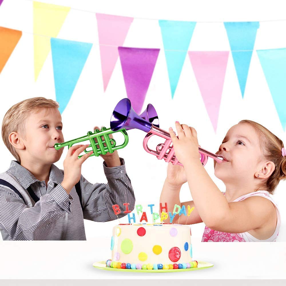 ArtCreativity - Juego de 5 trompetas metálicas de 13 pulgadas, divertidos instrumentos musicales de plástico para fiestas y eventos, juguetes musicales para niños, regalos geniales para fiestas de