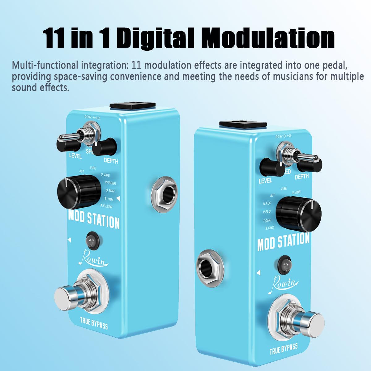 Pedales de Efecto Digital Rowin Negro con True Bypass para Guitarra Eléctrica y Bajo