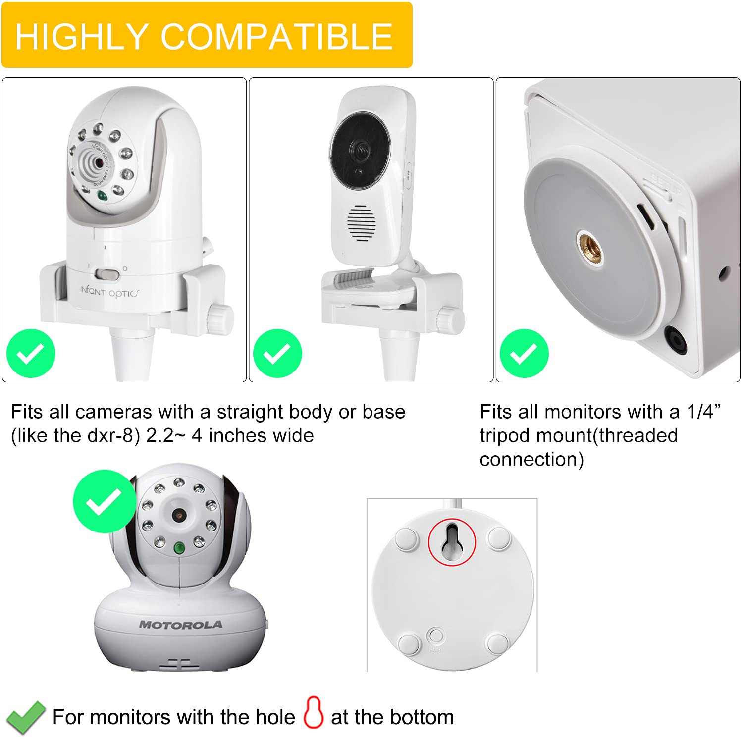 iTODOS Estante para cámara de bebé Compatible con la óptica Infantil DXR 8 y DXR-8 Pro y la mayoría de Otros monitores de bebé, Soporte Universal para cámara de bebé(Blanco)