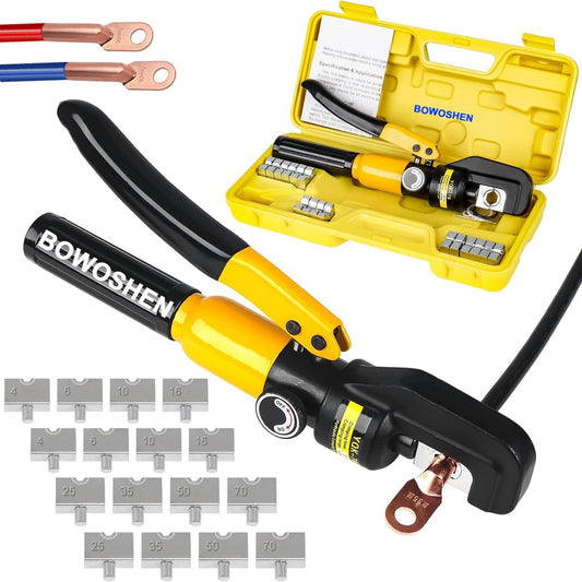 Bowoshen Pinza Crimpadora Hidráulica de 8 Toneladas, Herramienta de Ponchadora Hidráulico Y Cortador de Cable Con 8 Pares de Estuche (4, 6, 10, 16, 25, 35, 50 Y 70 mm)