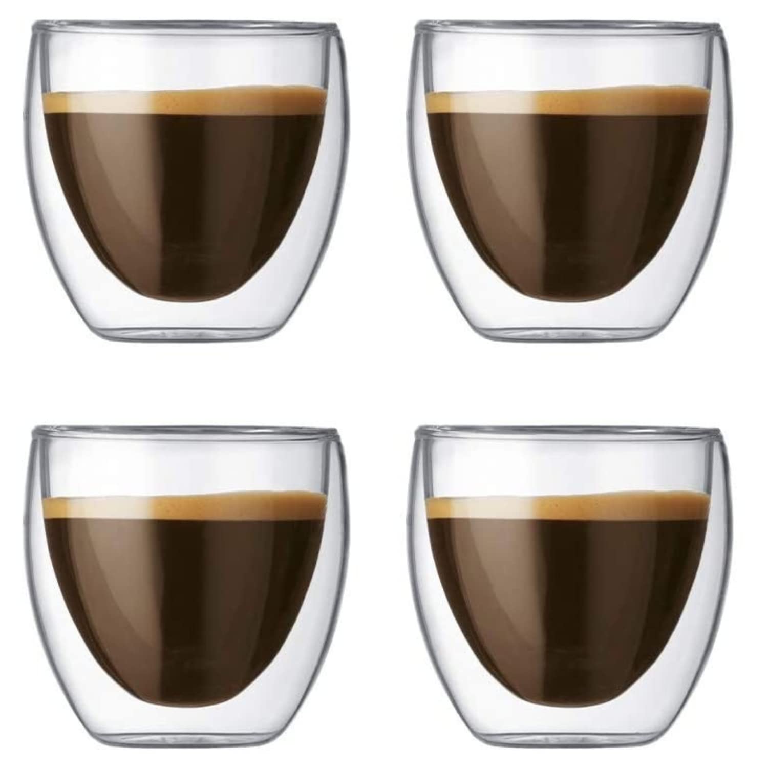EasyWare Premium Set de Vasos y Tazas de Doble Pared de Vidrio Tèrmico Borosilicato Para Capucchino Espresso Té Café Etc (4 x 80ml)