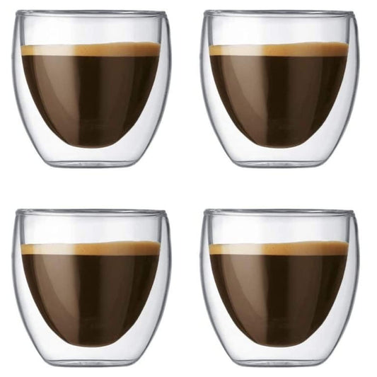 EasyWare Premium Set de Vasos y Tazas de Doble Pared de Vidrio Tèrmico Borosilicato Para Capucchino Espresso Té Café Etc (4 x 80ml)