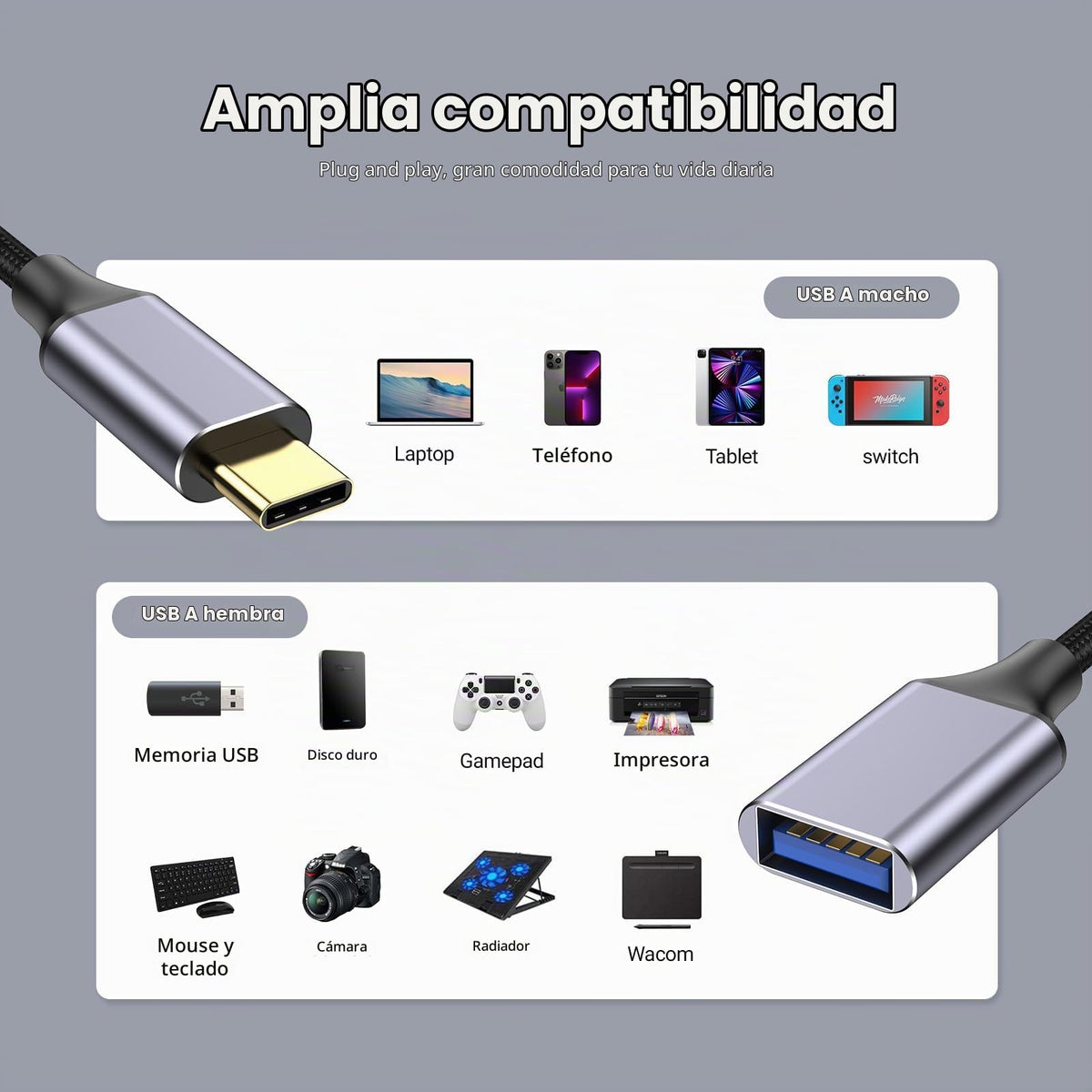 Adaptador de Cable USB Hembra a USBC Macho Pastall 2 m USB3.0