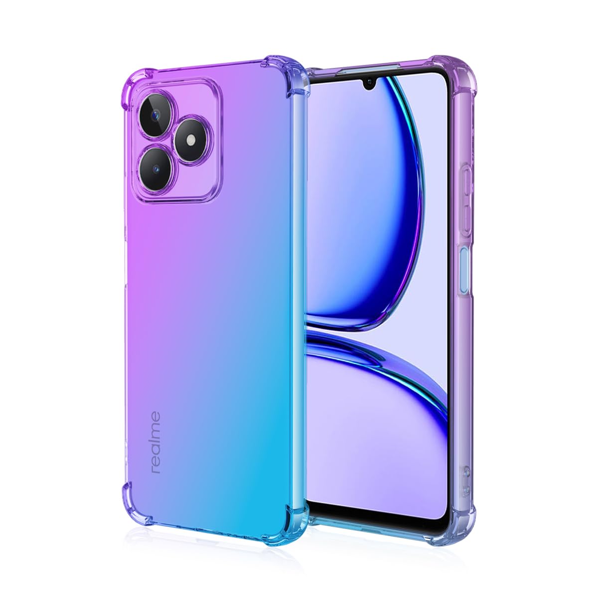 DABUNA Funda para Realme C53 4G y Narzo N53 Case Uso Rudo,Transparente Colores Degradados Protectora de Cámara Anticaída Carcasa Bumper(Púrpura Azul)