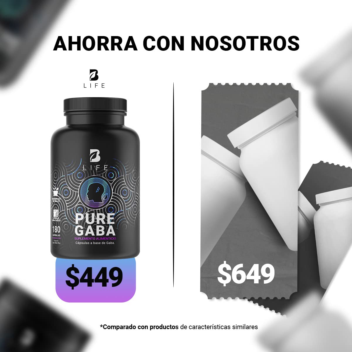Gaba 500mg de 180 Cápsulas. Ingredientes naturales: Ácido Gamma Aminobutírico. Pure Gaba B Life.