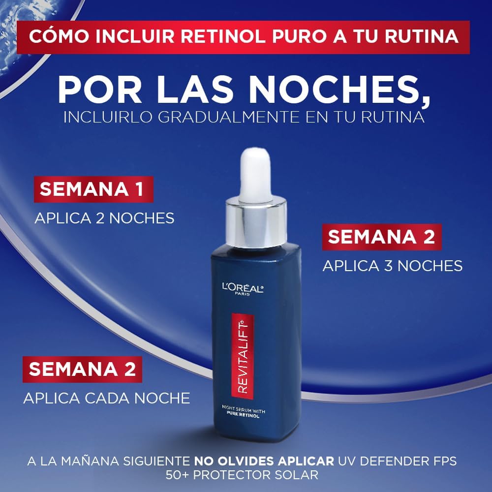 L'Oreal Paris Kit Rutina Completa, Serum Facial Anti Arrugas Revitalif Retinol Puro 30ml + Revitalif Pro-Retinol Crema de Día FPS17, 50ml + Revitalift Pro Retinol Gel de limpieza Facial, 150ml