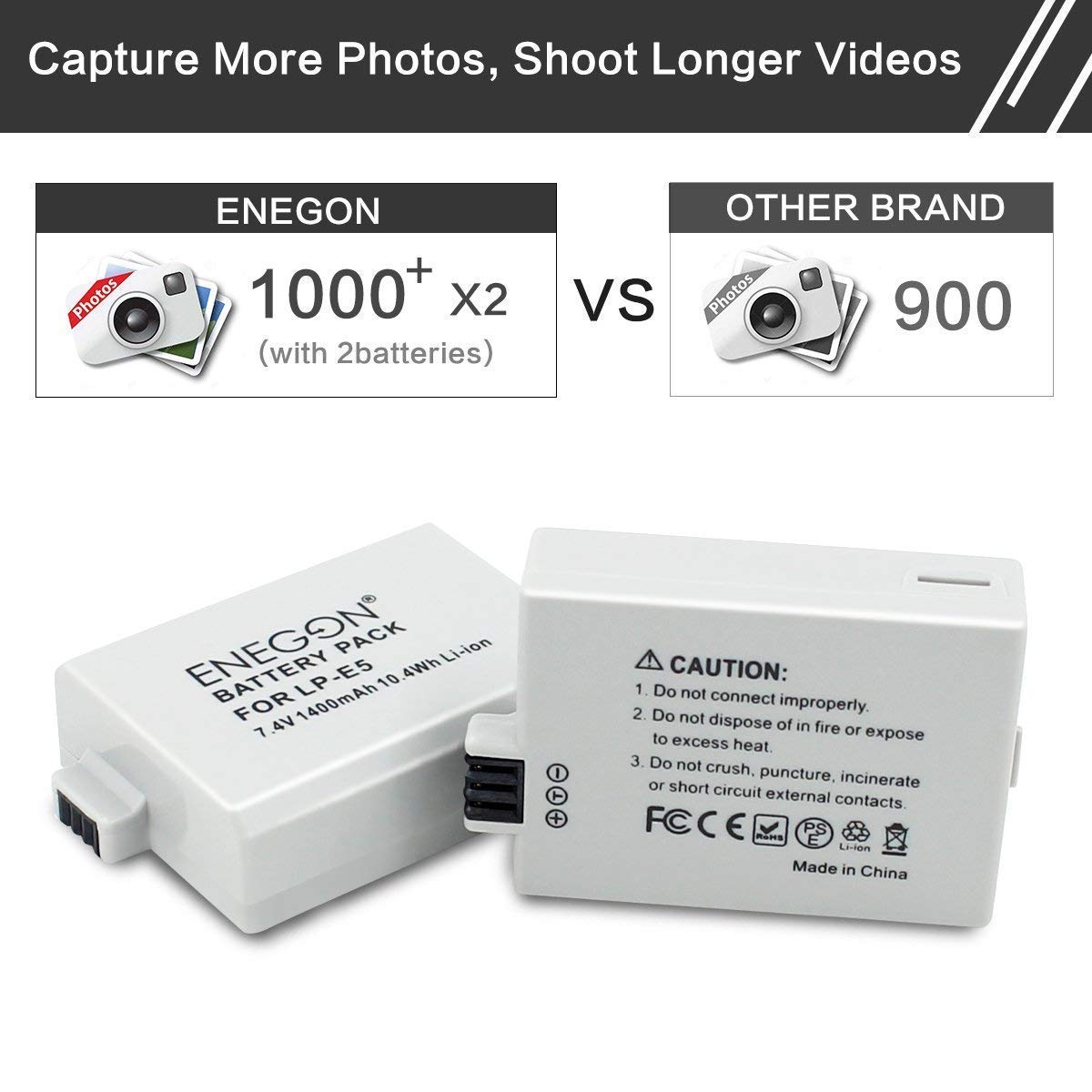 Batería de Repuesto ENEGON LP-E5 y Cargador LED rápido para Canon EOS Rebel XS 1000D 500D 450D Cámara