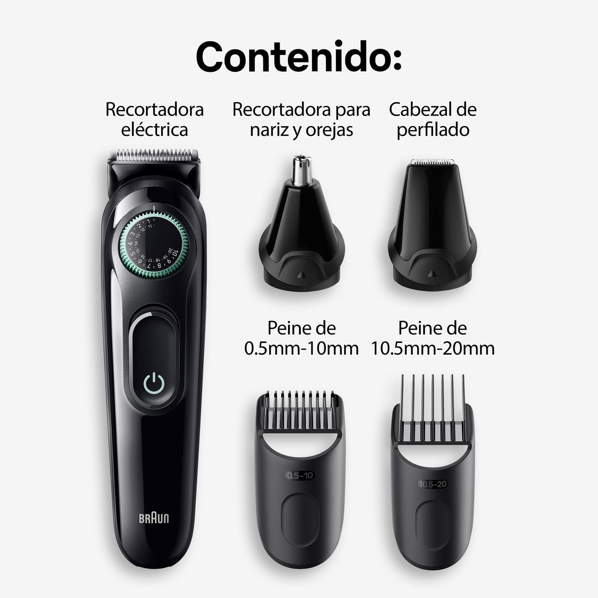 BRAUN Kit All-In-One Series 3, Recortadora de Barba, Nariz. Orejas y Cabello para Hombre 5en1, 40 Longitudes de corte, Lamina ultraafilada, Lavable