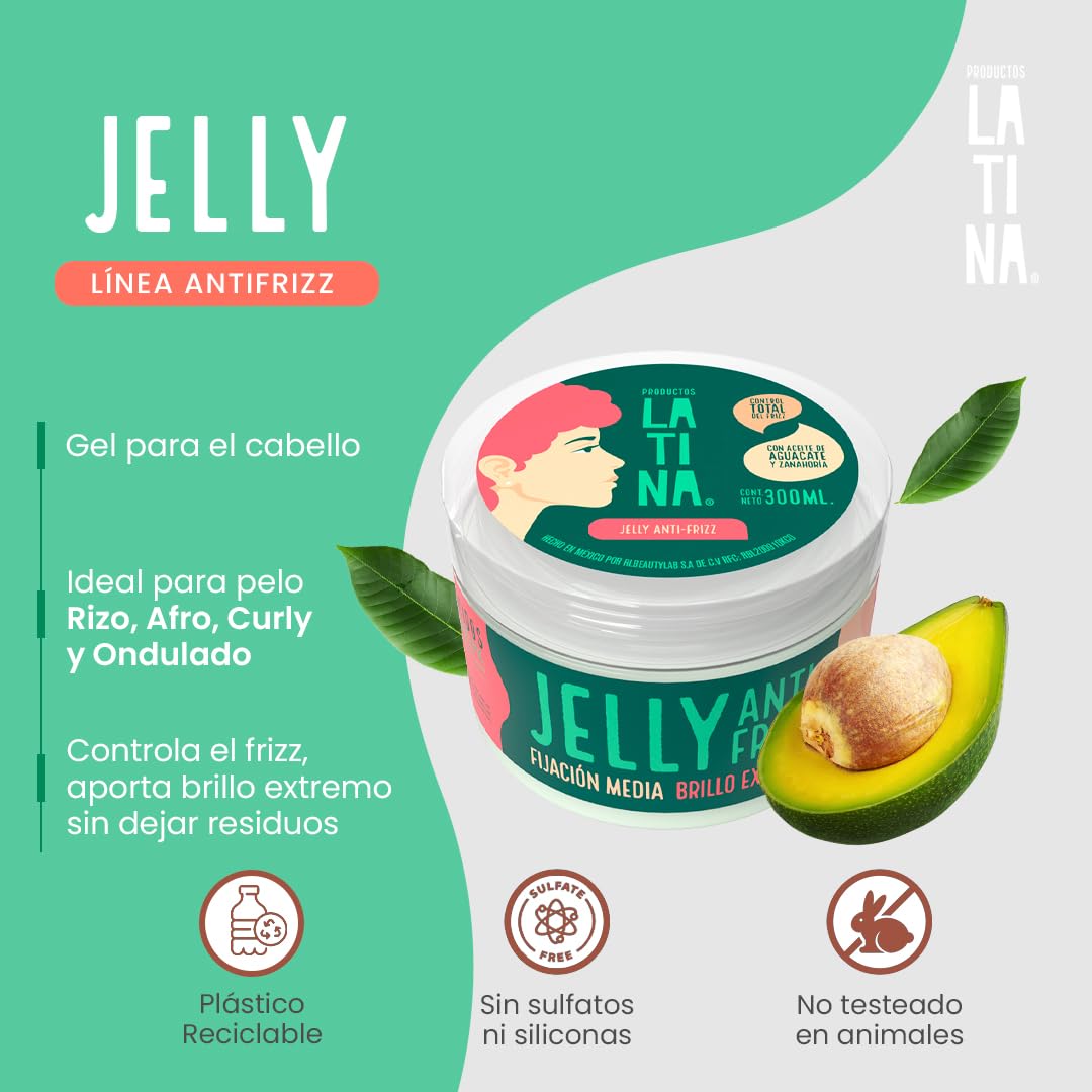 LATINA® | Gel para el Cabello - Jelly Anti Frizz Cabello | Belleza Mujer - Activador de Rizos | Complementar con Tratamiento para Cabello Maltratado | 300ml