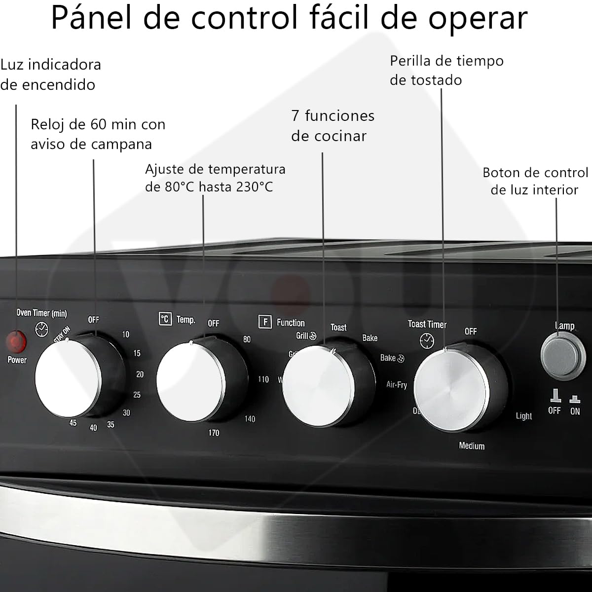 Horno Electrico de Convección 3 En 1 Freidora De Aire Y Tostador de 32 Litros 230°C 1700W