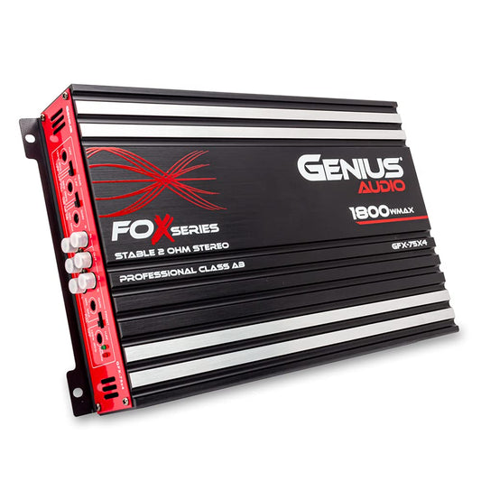GENIUS- Amplificador de Audio Calase ab 4 Canales Fox GFX-75X4 / 1800 wmax. 75 wrms/estable a 2 ohms estereo/Car Audio, Open Show