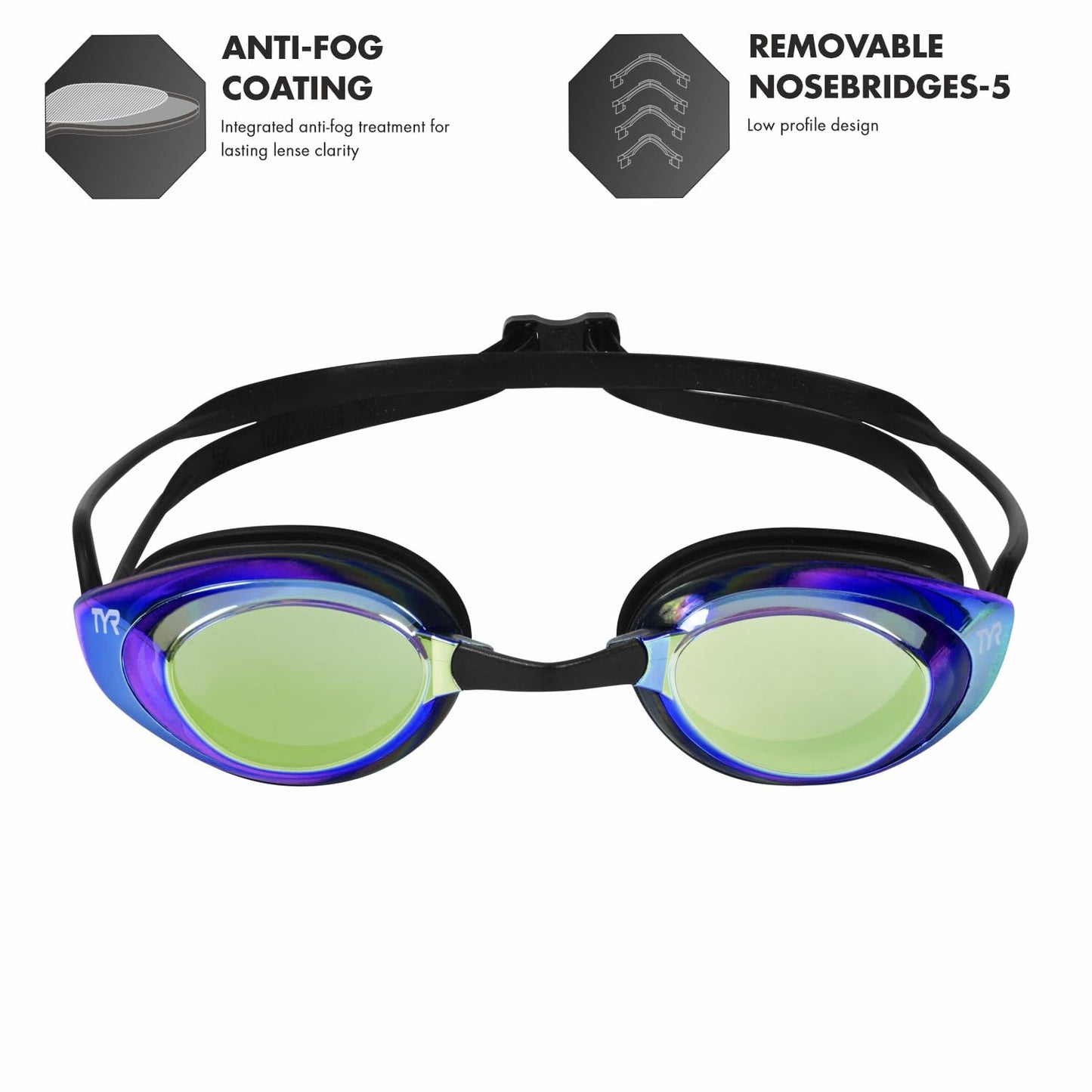 TYR Negro Hawk Racing anteojos Espejo, Negro, Dorado, (Gold Metal Rainbow Black), Una Talla