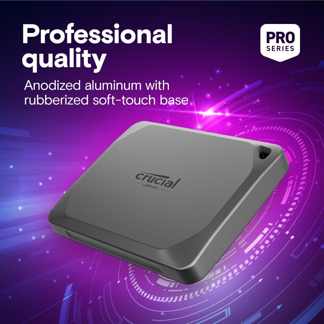 Crucial X9 Pro SSD portátil de 2 TB, hasta 1050 MB/s de Lectura y Escritura, 3.2 USB-C, Unidad Externa de Estado sólido, Almacenamiento Duradero para PC y Mac, para Creadores de Contenido y