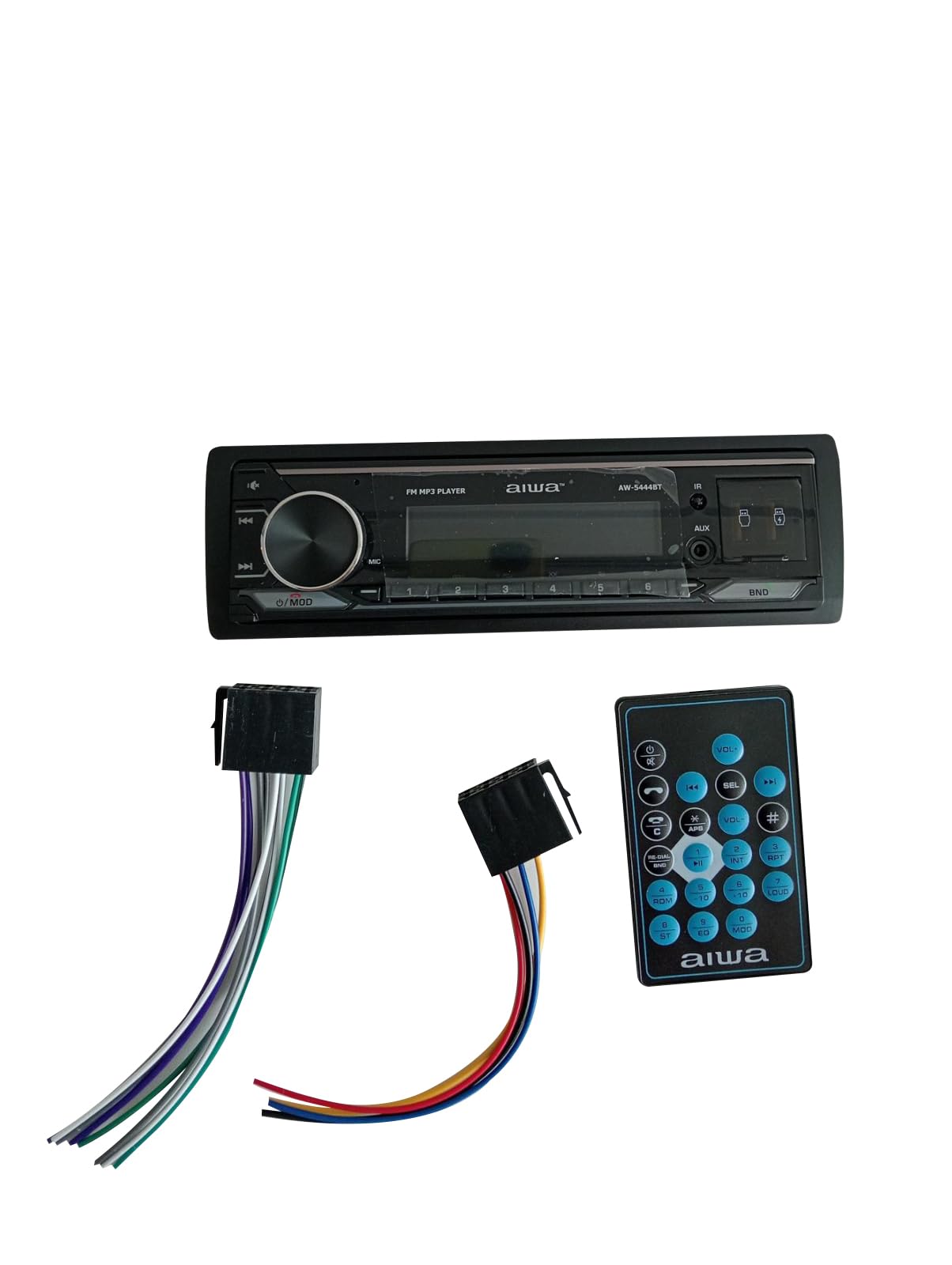 Aiwa Autoestéreo AW-5444BT Bluetooth 4×50W con USB, SD, AUX, Radio FM/Am, Ecualizador, Luz Variable, Panel Desmontable, Control Remoto y Manos Libres Color Negro