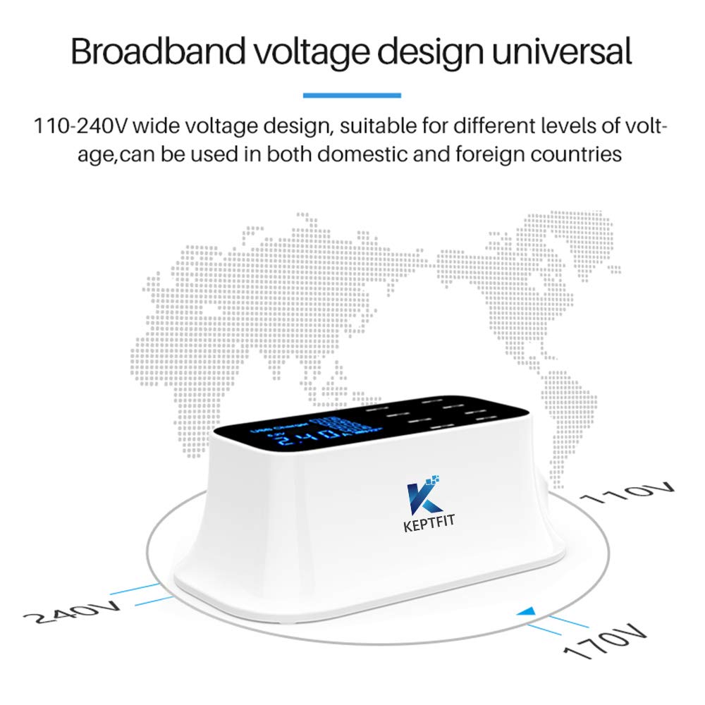 Keptfit, Cargador USB Múltiple, con 8 Puertos, Blanco