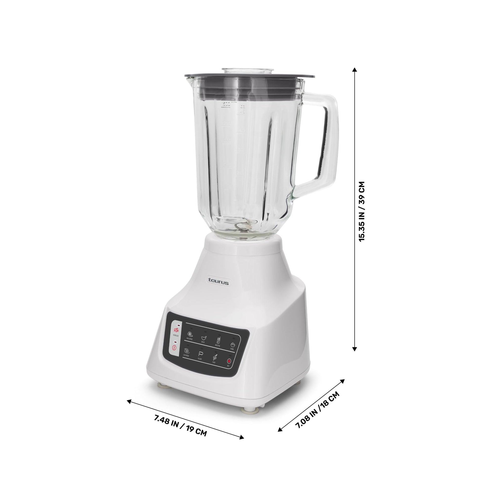Licuadora Taurus Potenza Comfort Vidrio 1.5L 1050 Watts con 50% Menos Ruido y 9 Funciones