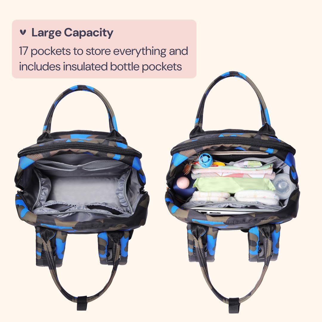 BabbleRoo - Mochila para pañales para bebé, multifuncional, impermeable, mochila de viaje, piel vegano, azul medianoche, Large, Mochilas Daypack
