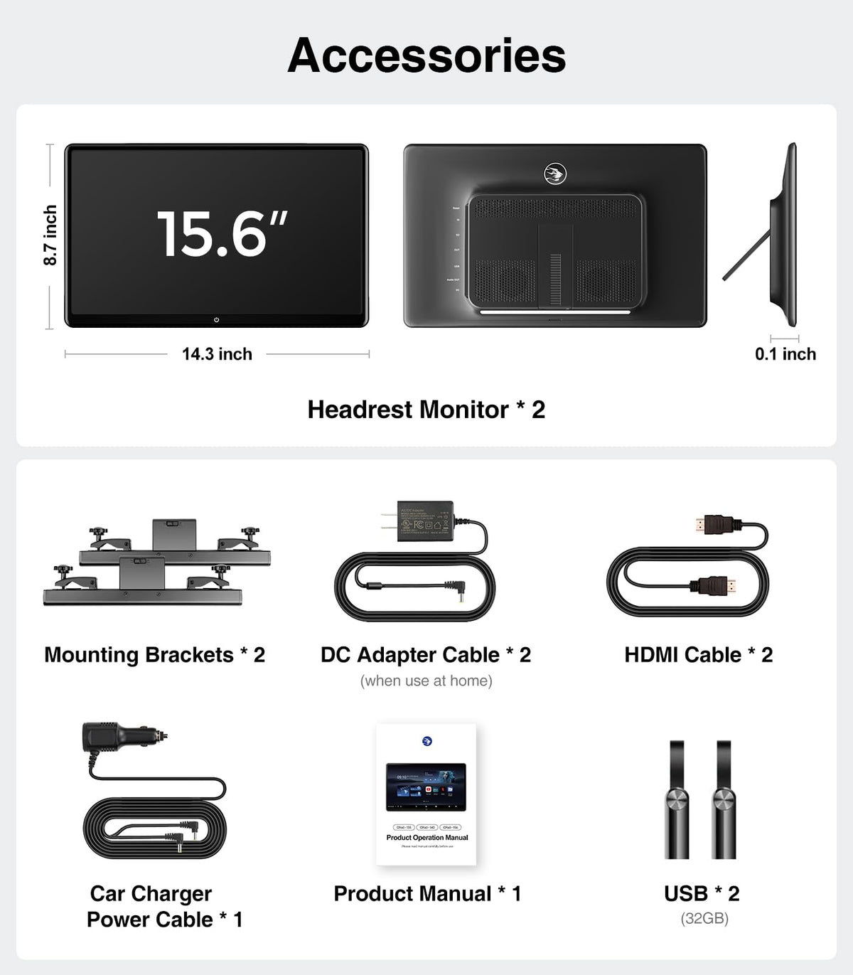 Monitor de Reposacabezas Android 13 Compatible con Teléfono Inalámbrico y Sincronización de Espejo HDMI Bluetooth