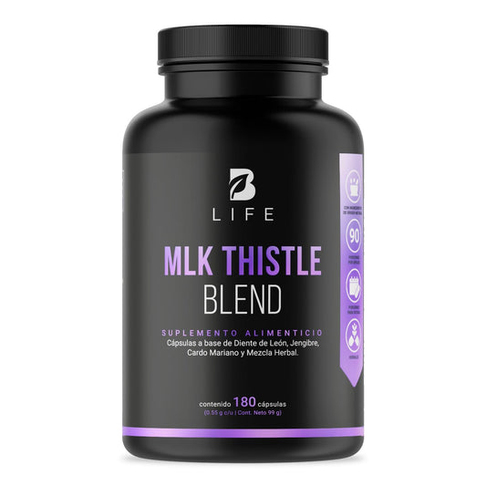 Cardo Mariano 180 cápsulas 1100 mg por porción. Hoja de Diente de León, Raíz de Jengibre y Mezcla Herbal. Ingredientes naturales. Mlk Thistle Blend B Life.