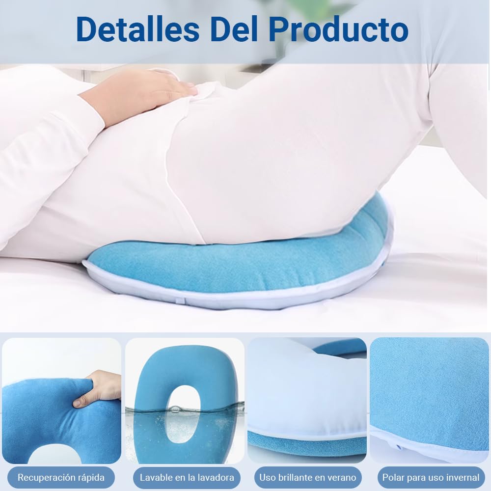 BILIBON Cojín para Hemorroides de Donut, Almohada para Silla de Ruedas, Diseño de Doble Cara de Seda Helada y Gamuza, Hueco y Transpirable, Alivia El Dolor De Espalda y Coxis, Hemorroides, Ciática