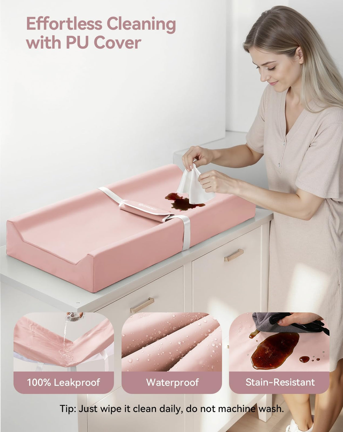 COMOMY - Cambiador de bebé con funda de poliuretano lavable e impermeable, cambiador de pañales contorneado para cómoda con cinturón de seguridad antideslizante, portátil y ligero, espuma acolchada