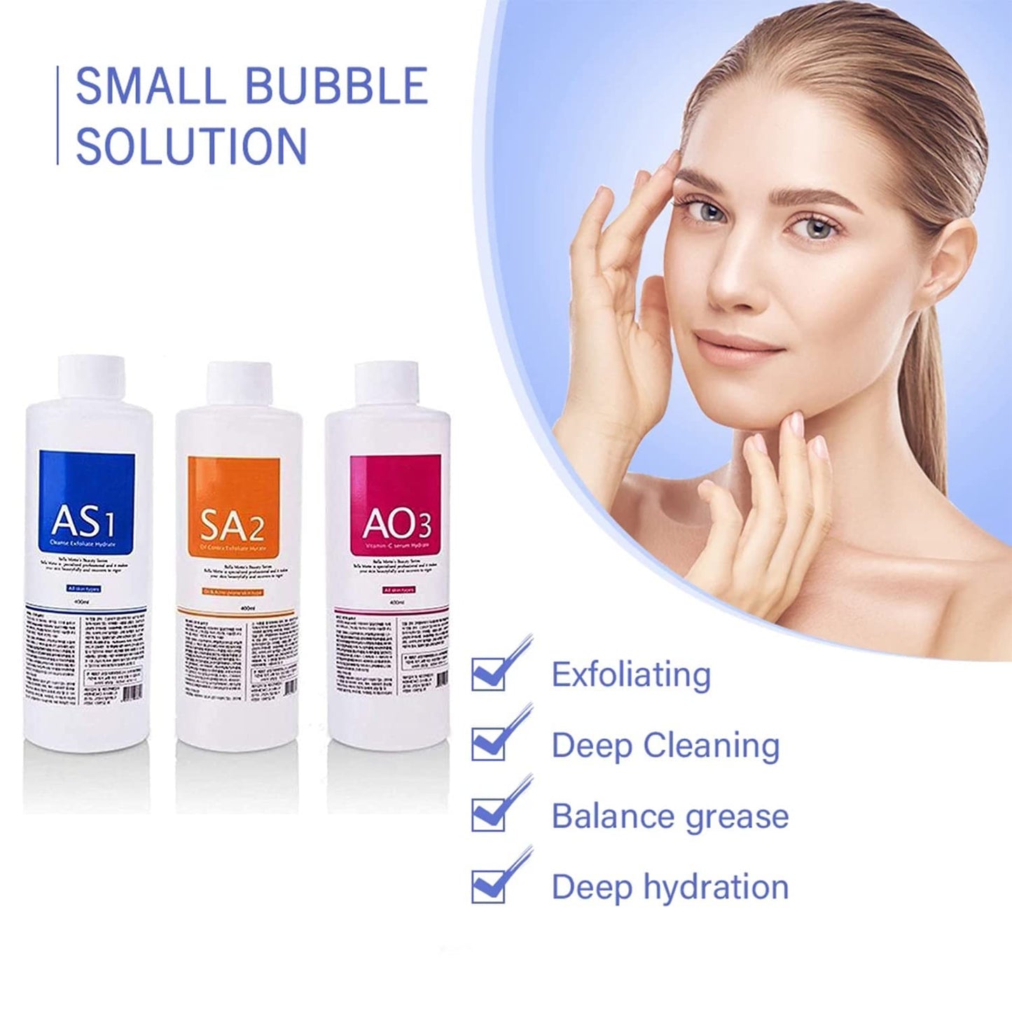Crowsuggy Aqua Peeling Solution, Top Salon Skin Scrub, Hydra Skin Scrub Solución especial, solución de burbujas pequeñas (3 botellas x 400 ml)