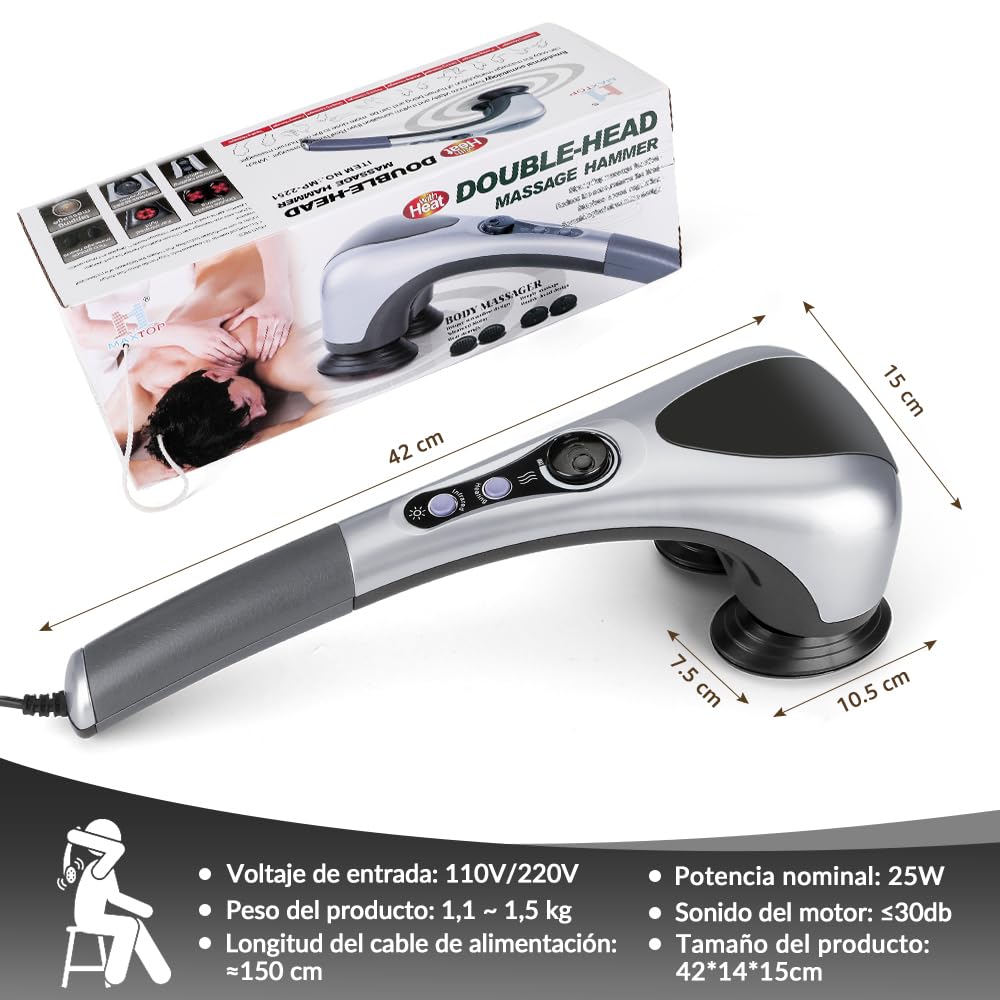 Lukovee Masajeador De Espalda Eléctrico, Masajeador Muscular De Tejido Profundo Recargable De Mano, 4 Cabezales De Masaje 5 Intensidad, Función De Calefacción, El Alivio De Dolores Para Cuerpo Completo