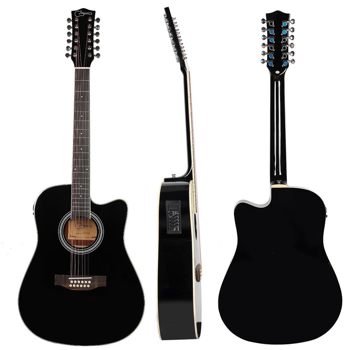 Jidyous Dreadnought Docerola 4/4 Guitarra Electroacústica 12 cuerdas con octavado, con Funda Acolchada, afinadores, Correas,cuerdas, paletas, capó, cable para guitarra, soul, para Principiantes