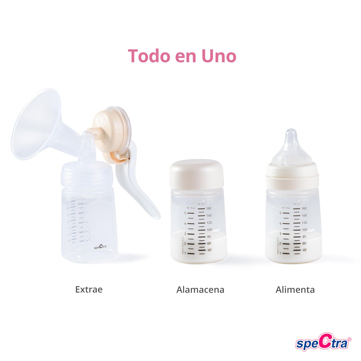 Spectra Extractor de Leche Manual de Cuello Ancho | Saca leche Manual Portátil, Succión Suave y Eficiente | Extractor Lactancia, Biberón, Almacenamiento Leche Materna, Libre de BPA | Copa 28mm