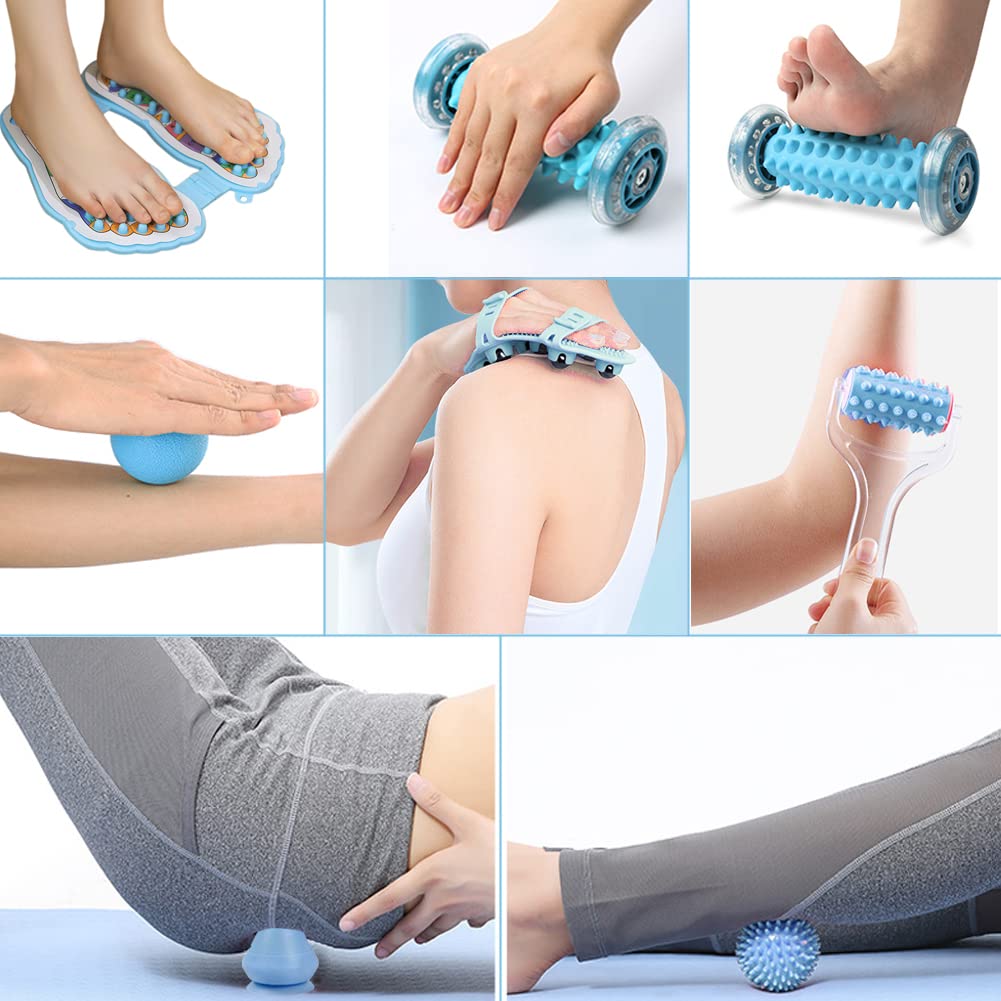 Rodillo de Bola de Masaje Kit 7 en 1 para Pies Fascitis Plantar Músculo Espalda Nalgas y Brazos Reducción del Estrés