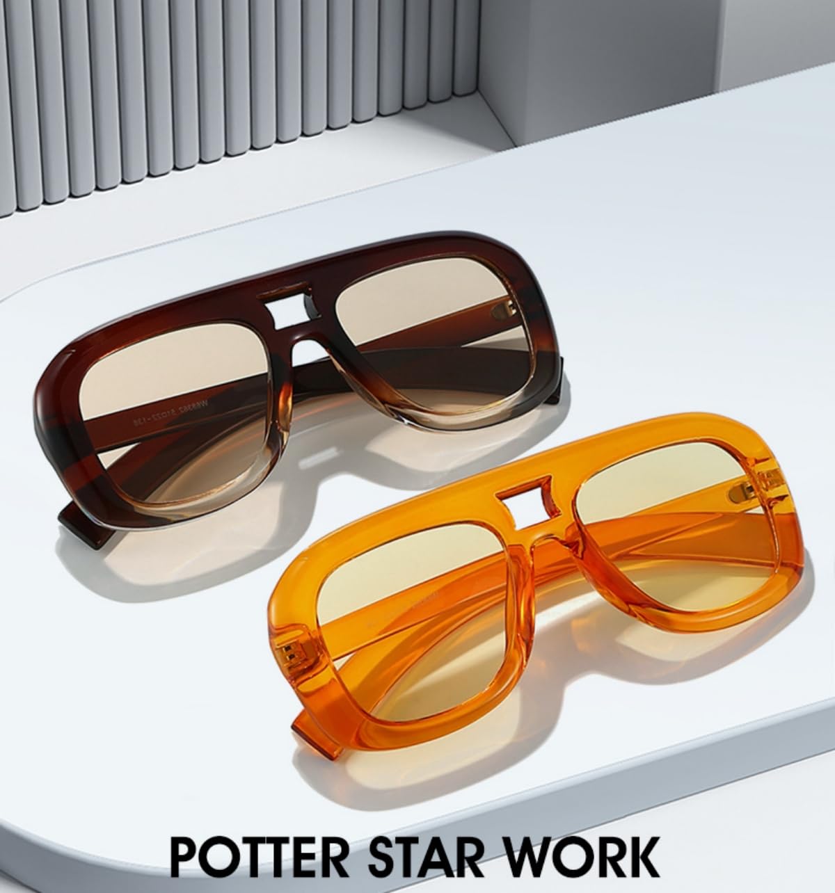 ISIUINN Gafas de sol de aviador cuadradas de moda para hombre y mujer, montura plana, estilo años 70, gafas de sol cuadradas extragrandes, tonos vintage (marrón claro).