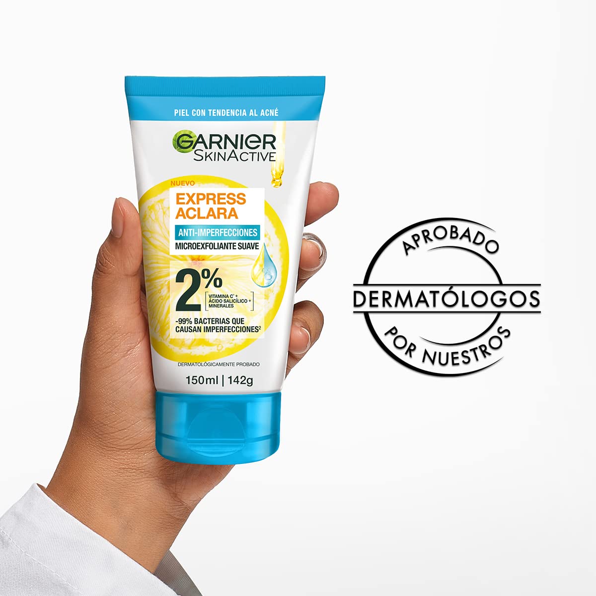 Garnier Express Aclara Exfoliante Anti Acne 150 ml + Garnier Gel Limpiador Facial Tono Uniforme con Vitamina C Express Aclara 150ml, 170 grams, 150 mililitro, 1