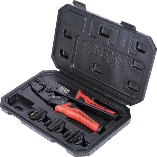 Klein Tools 3000CRKIT Juego de herramientas para crimpado de carraca, (4) troqueles intercambiables para conectores de terminales termorretráctiles, no aislados, aislados y virola