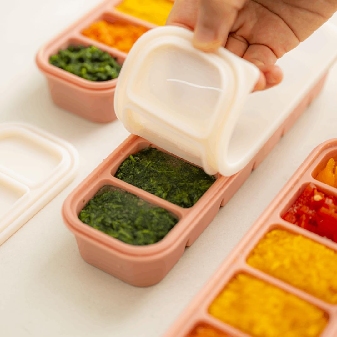 AGUARD MOMOBIN - Bandeja de silicona para congelar, fabricada en Corea, preparación de comidas, bandejas de almacenamiento de alimentos con tapas para purés, sopas, alimentos sólidos, frutas