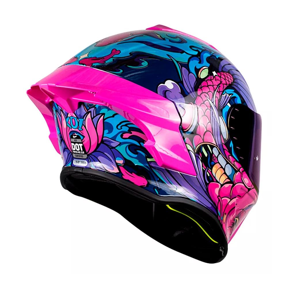 KOV Casco Buster KOI Rosa Deportivo AERODINAMICO para Moto Certificado Dot (L)