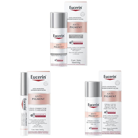 Eucerin Crema facial hidratante noche anti manchas Anti Pigment, 50ml + Lápiz corrector anti manchas Anti Pigment Spot Corrector, 5ml + Antipigment Crema Día Fps 30+ 50ml