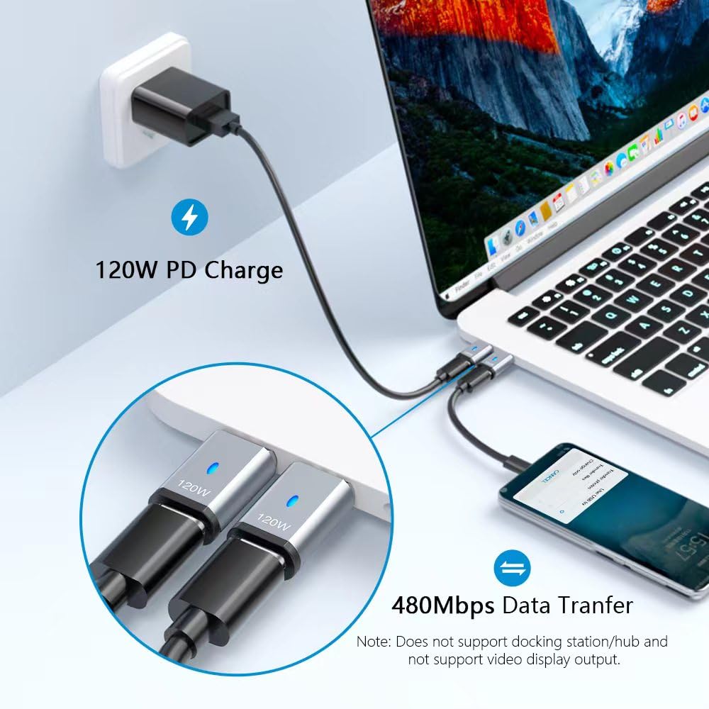 Adaptador Magnético USB C HESKUL Gris 120W 5 Pines con Transferencia de Datos 480 Mbps