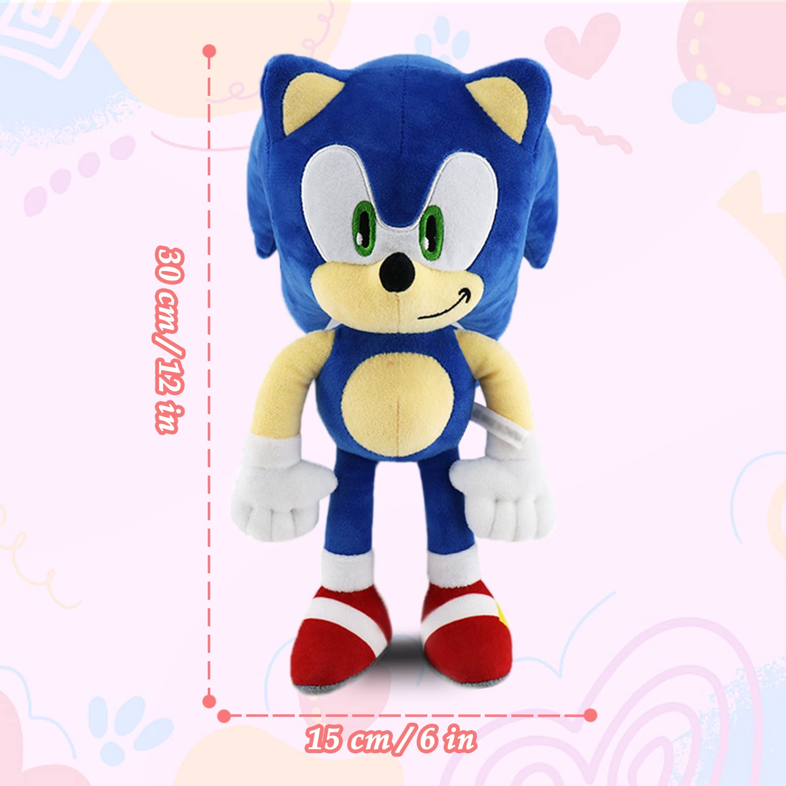Juguetes de peluche para Hedgehog,12 pulgadas personajes de dibujos animados,Juguete de Peluche Suave para Sala de Estar,Oficina,Coche,Regalos navideños perfectos Para Niños y Niñas (Azul)