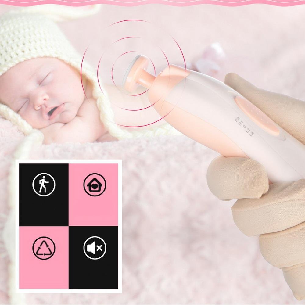 Lima de uñas eléctrica para bebés - Jaybva Cortauñas seguros para bebés con 6 almohadillas, rosa