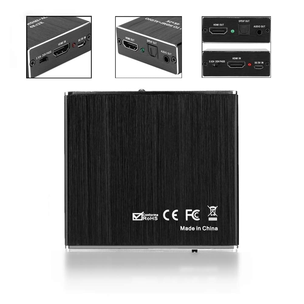 Convertidor de Audio Digital a analógico, 4K x 2K HDMI 1.4 Extractor de Audio 5.1 Adaptador de Convertidor de fibra óptica de Canal de Sonido para Reproductor/Amplificador de DVD