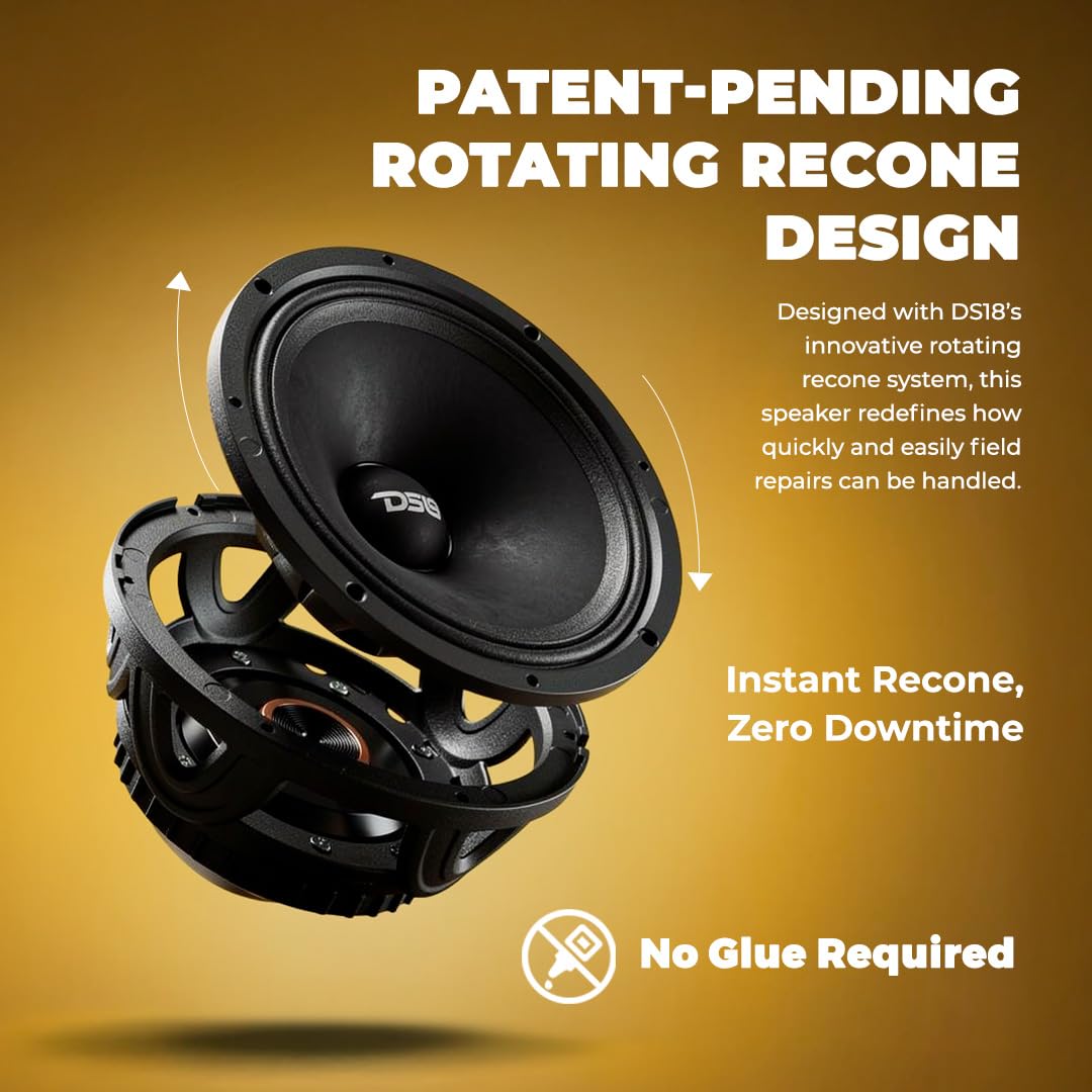 DS18 PROJECT360 Altavoz de alta sensibilidad de 8 pulgadas con imán de neodimio – 350 W RMS 4 ohmios – Diseño de recono giratorio para una reparación rápida